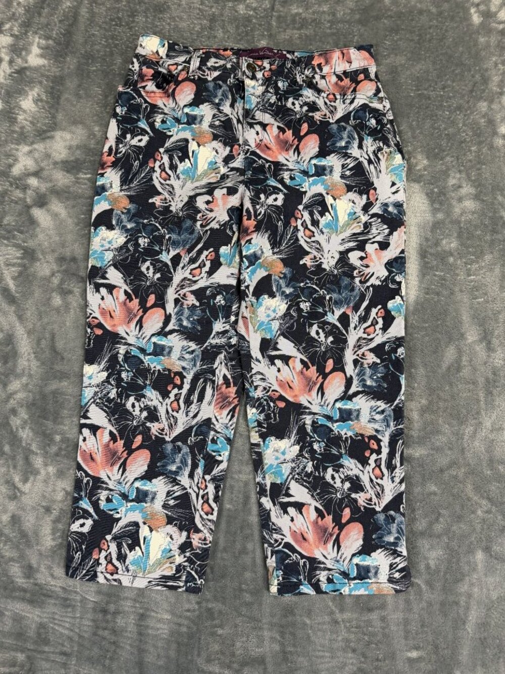 Gloria Vanderbilt Womens Floral Print capri Size 8 Cotton Blend Multicolor